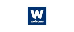 Wellcome Trust logo- a large white 'W' on a navy black background with the word 'wellcome' in lower case font below it. 